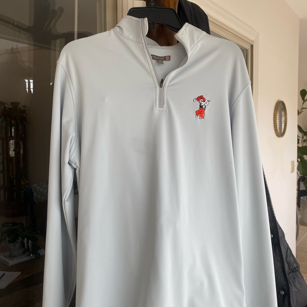 Peter Millar Light Grey Quarter-Zip Pullover with Embroidered Oklahoma StateLogo